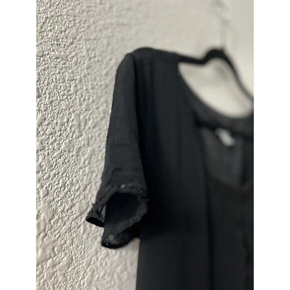 Mimi Maternity Dress Black Short Flutter Sleeve Sz L Beaded Sheer Overlay Witchy - Picture 2 of 11